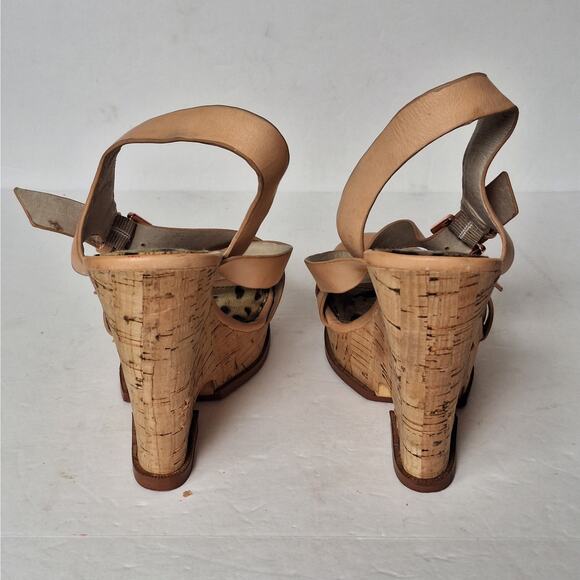 Sam Edelman Josie Sandals 8.5M Leather‎ Cork Wedge High Heels Platform Natural - Picture 5 of 10